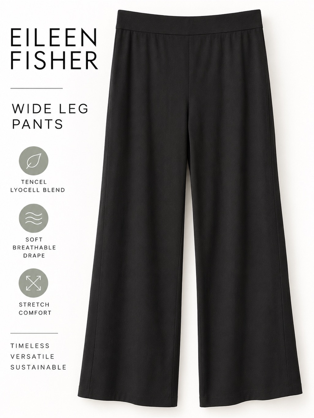 Eileen Fisher Black Wide-Leg Tencel Blend Pants Size Small Capsule Minimalist
